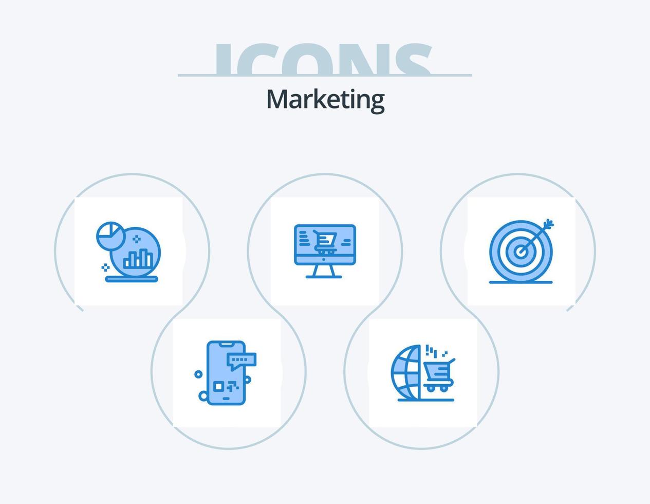 diseño de iconos del paquete de iconos azules de marketing 5. meta. marketing. compras. en línea. marketing vector