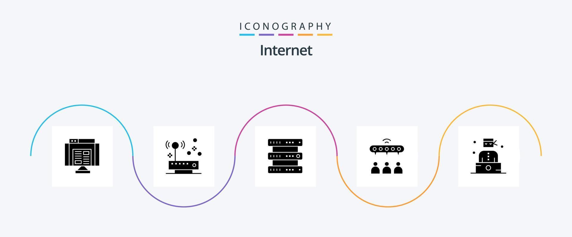 Internet Glyph 5 Icon Pack Including criminal. team. database. sharing. group vector