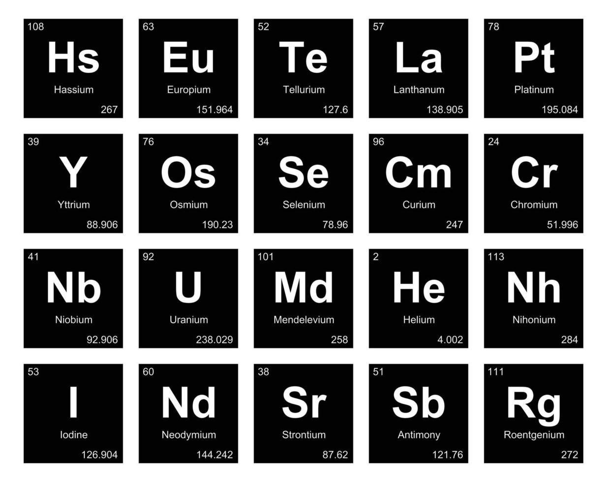 diseño de paquete de iconos de 20 tablas preiodicas de los elementos vector