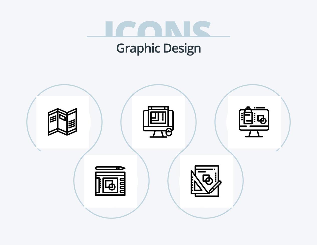Graphic Design Line Icon Pack 5 Icon Design. paint roller. computer. book. computer. editing vector