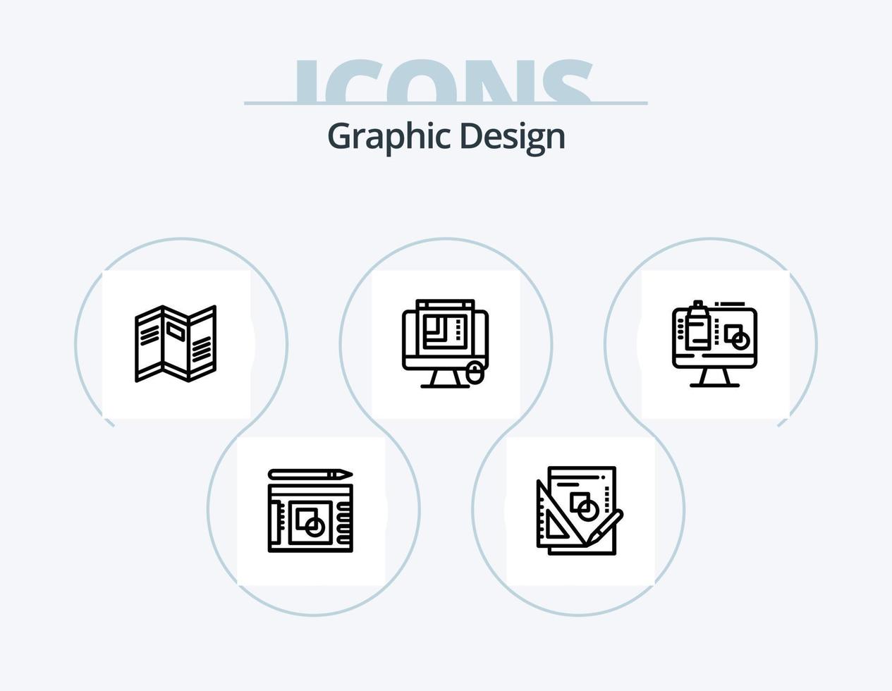 paquete de iconos de línea de diseño gráfico 5 diseño de iconos. rodillo. computadora. libro. computadora. edición vector