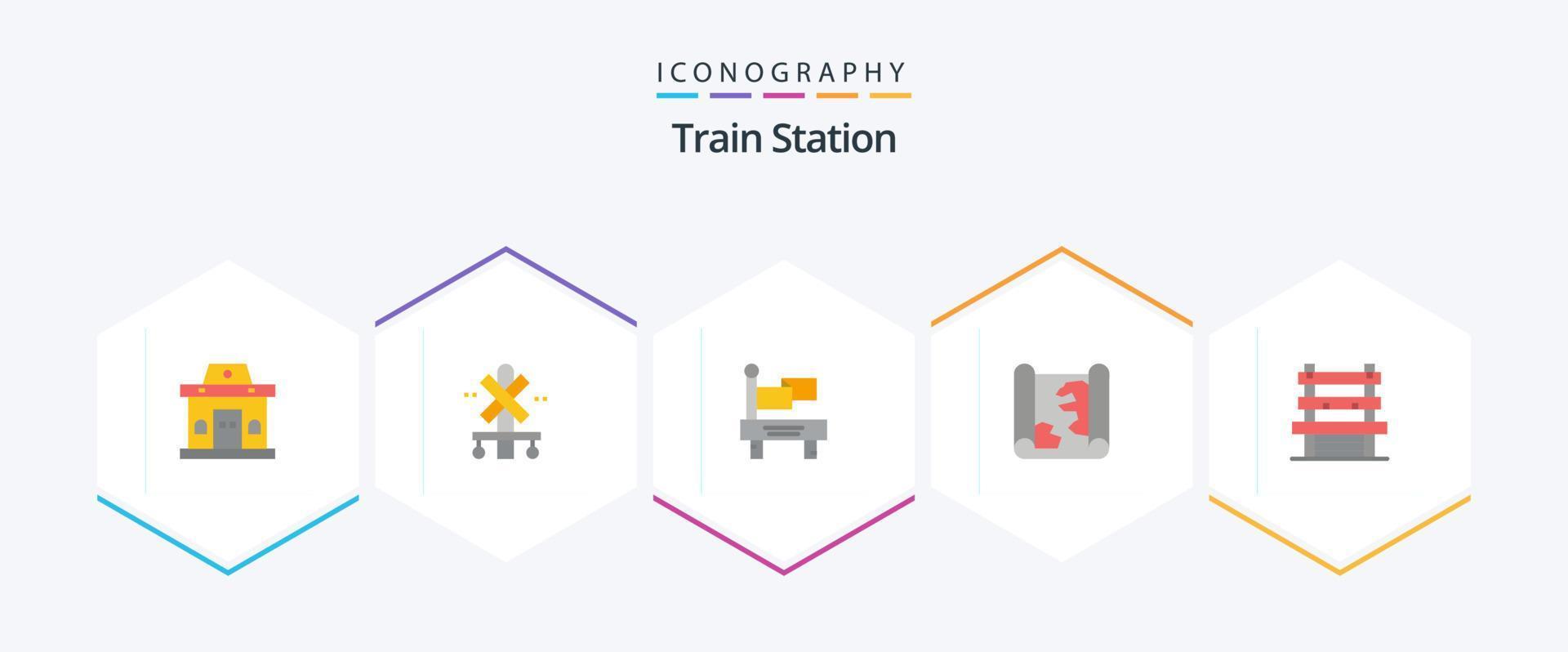 estación de tren 25 paquete de iconos planos que incluye estación. silla. bandera. punto. mapa vector