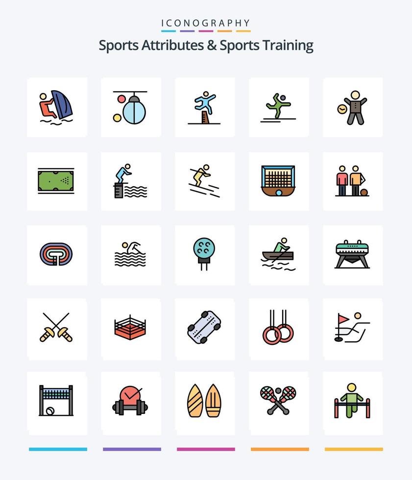 Creative Sports Atributes And Sports Training 25 Line FIlled icon pack  Such As performing. athlete. punching. steeplechase. runner vector