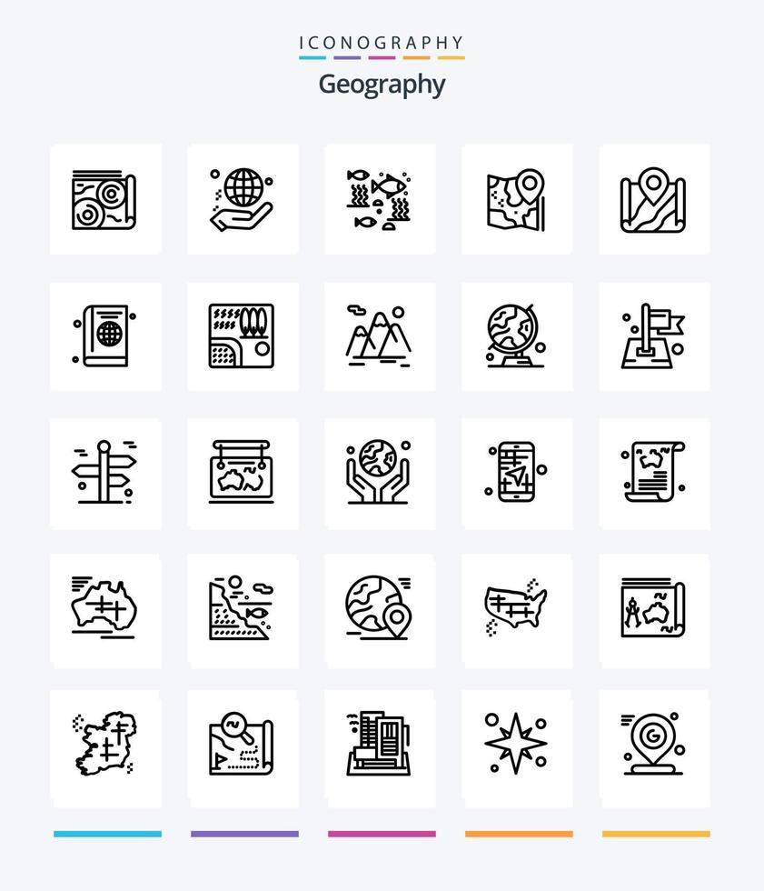 Creative Geo Graphy 25 OutLine icon pack  Such As google. pin. donate. map. sea vector