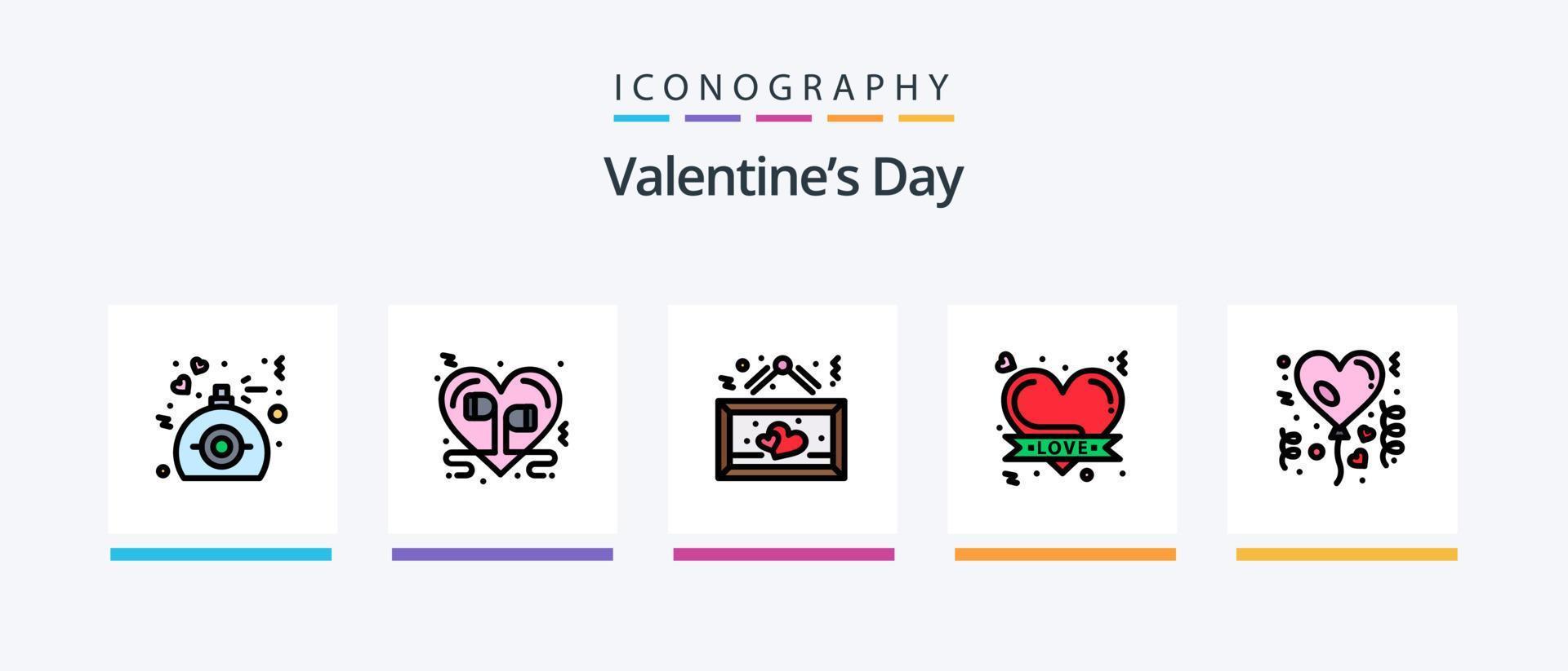 la línea del día de san valentín llenó el paquete de 5 iconos, incluida la bicicleta. amar. música. corazón. amar. diseño de iconos creativos vector