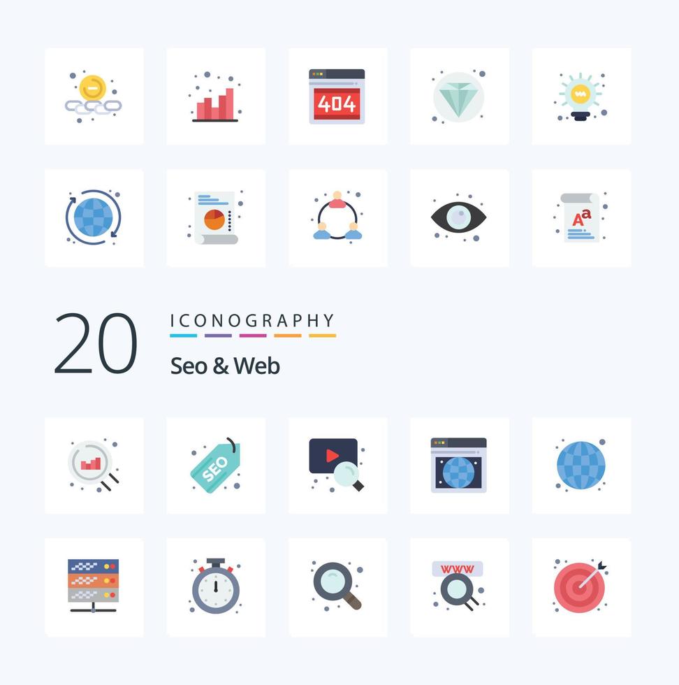 20 Seo  Web Flat Color icon Pack like hosting seo video internet webpage vector