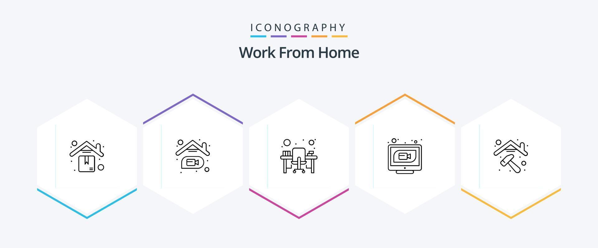 Work From Home 25 Line icon pack including internet. video. online. workstation. monitor vector