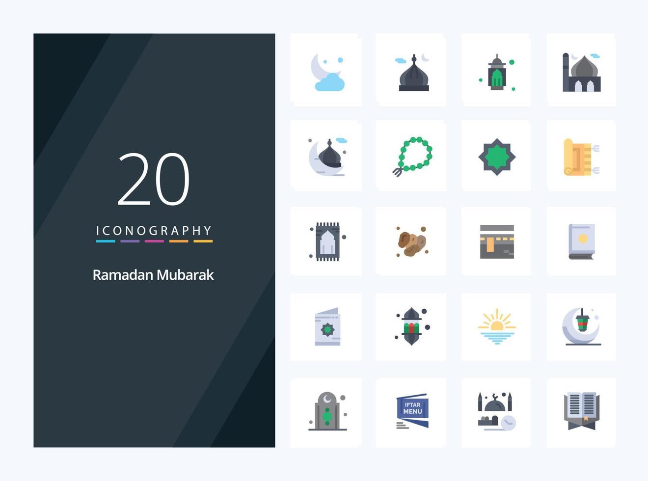 20 Ramadan Flat Color icon for presentation vector