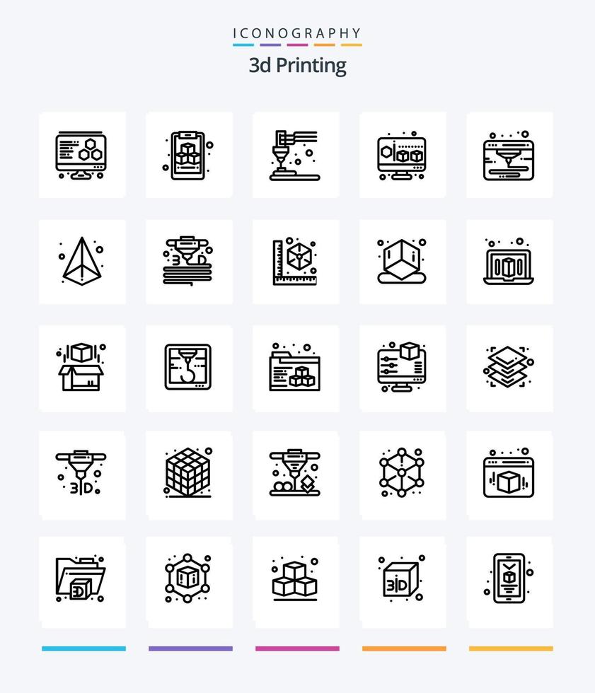 paquete de iconos de 25 contornos de impresión 3d creativa como 3d. webd. el plastico. Internet. artilugio vector