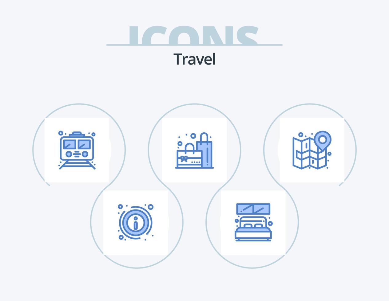 Paquete de iconos azules de viaje 5 diseño de iconos. mapa. compras. metro. plano. transporte vector