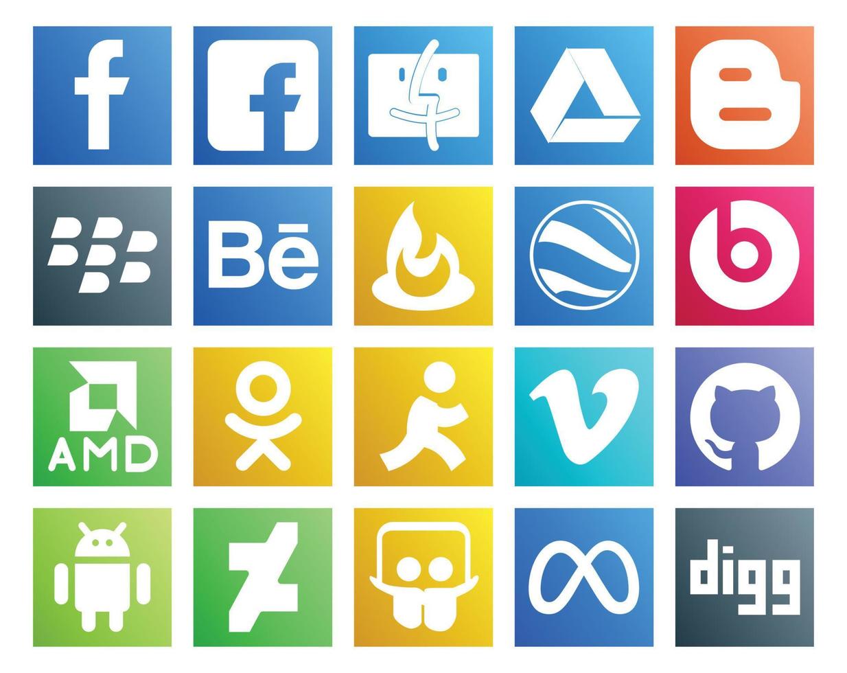 20 Social Media Icon Pack Including slideshare android beats pill github vimeo vector