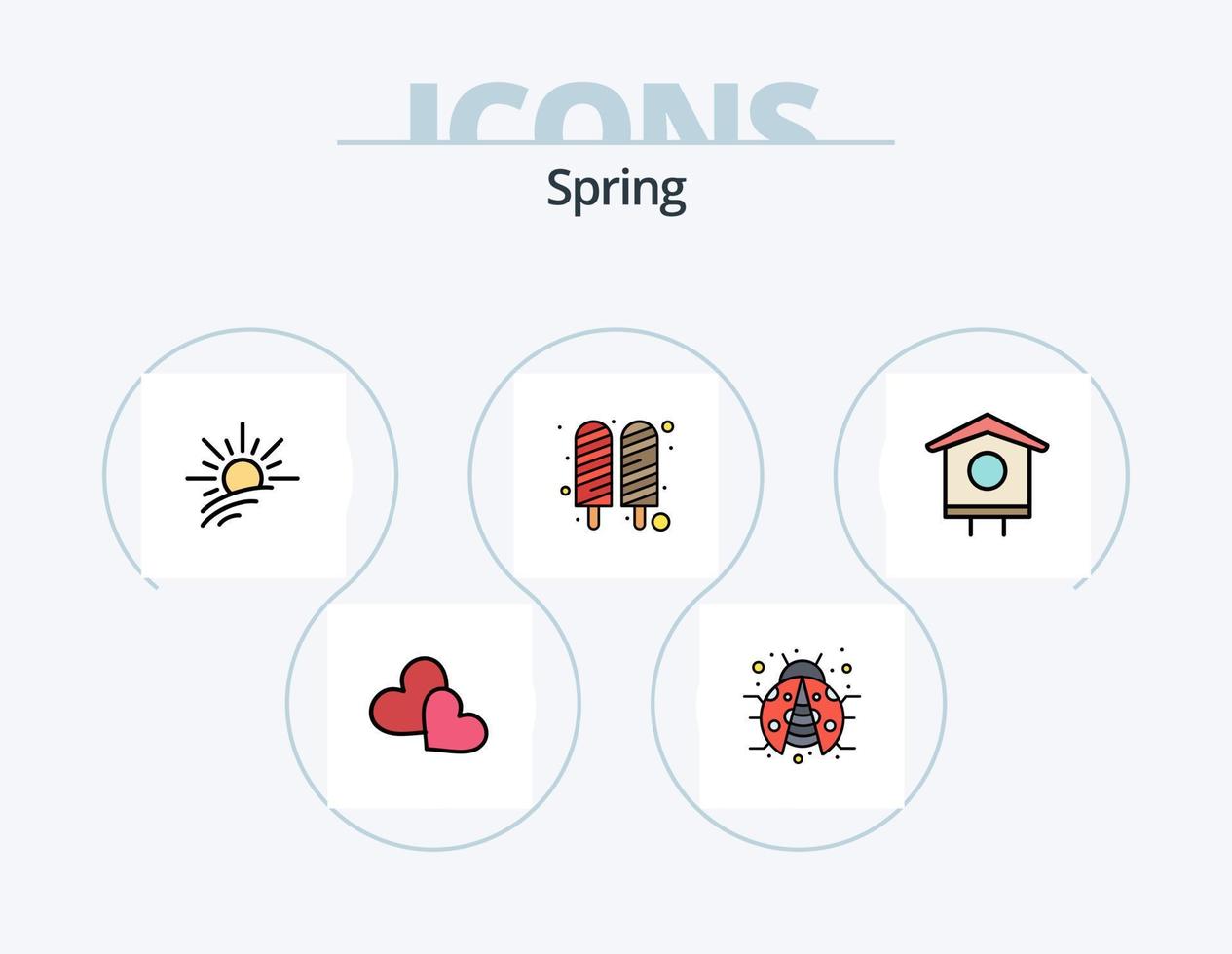 Spring Line Filled Icon Pack 5 Icon Design. spring. bug. leaf. seed. harvest vector