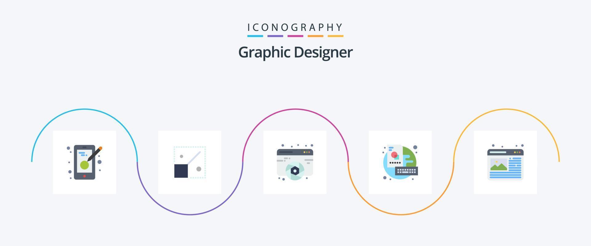 Graphic Designer Flat 5 Icon Pack Including graphic. sketch. design. key. web vector