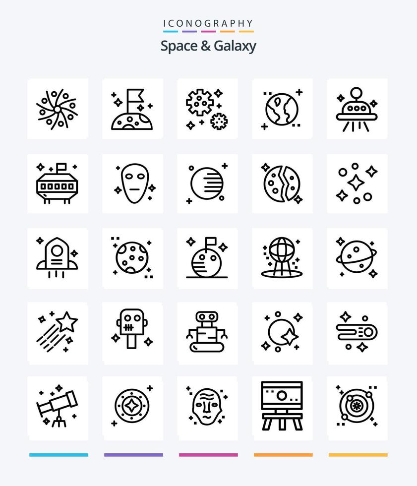 Creative Space And Galaxy 25 OutLine icon pack  Such As alien. space. astronaut. astronomy. earth vector