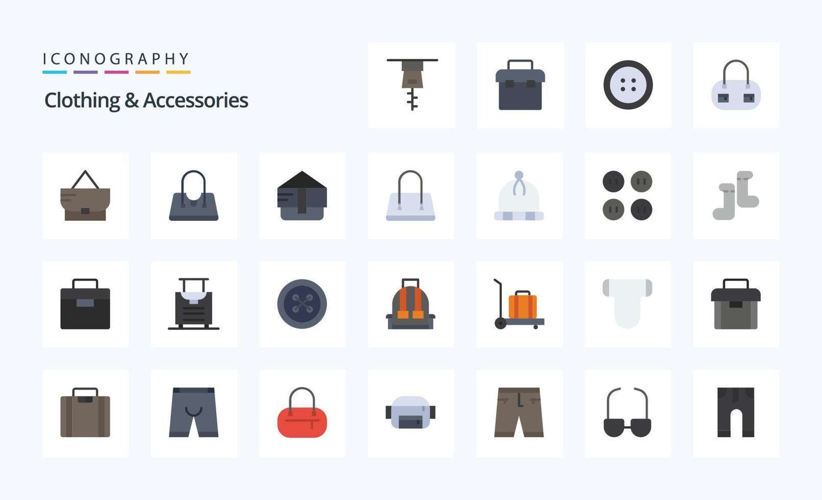 paquete de iconos de color plano de 25 accesorios de ropa vector