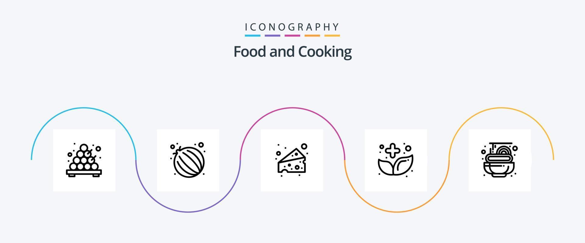 paquete de iconos de la línea de alimentos 5 que incluye. pasta. suizo. alimento. herbario vector