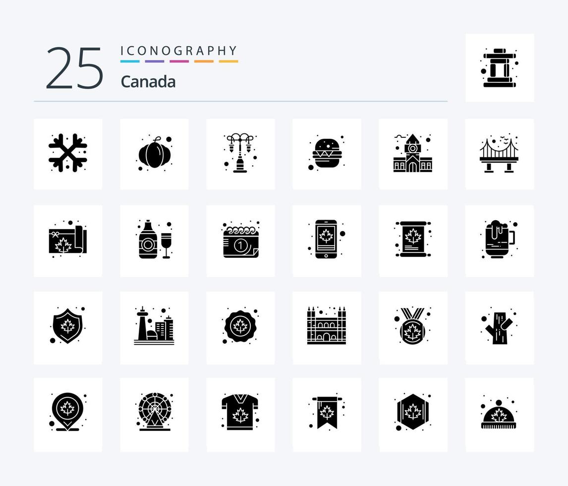 Canada 25 Solid Glyph icon pack including canada. illumination. food. burger vector