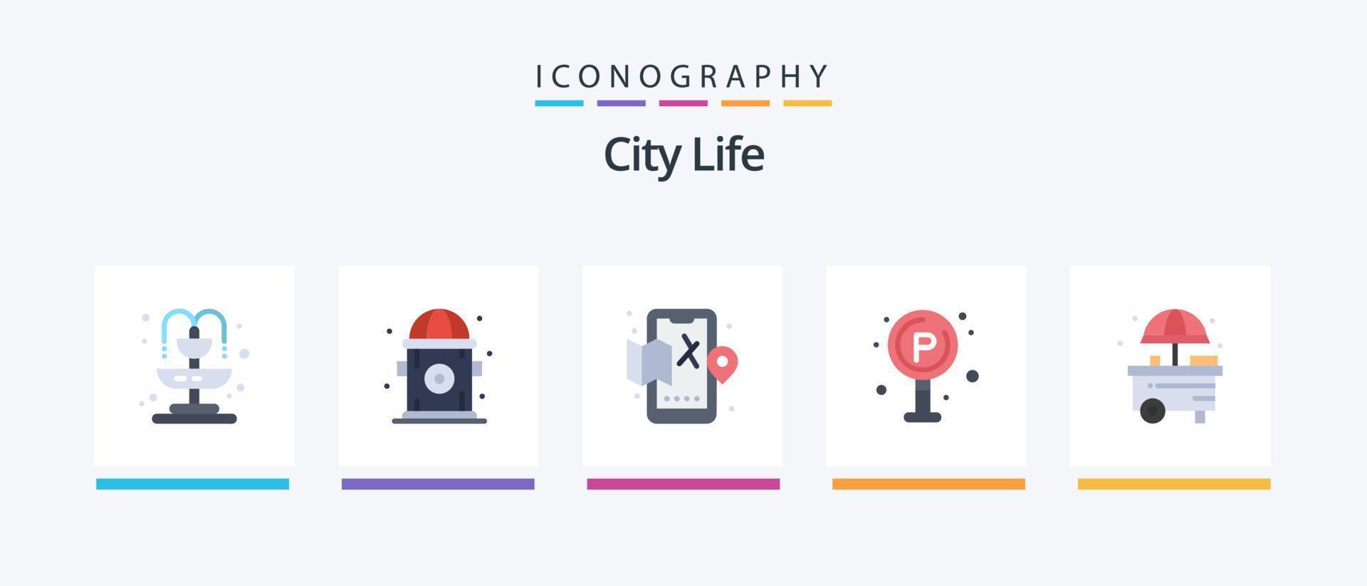 City Life Flat 5 Icon Pack Including . life. life. city. traffic. Creative Icons Design vector