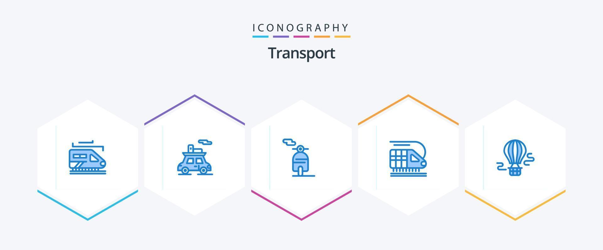 transporte 25 paquete de iconos azules que incluye . caliente. scooter. globo. transporte vector
