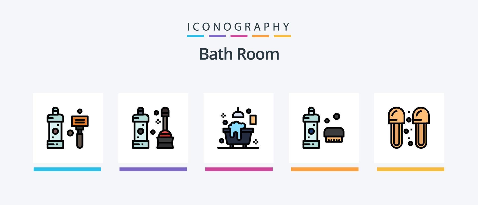 la línea de la sala de baño llenó el paquete de 5 íconos que incluye el baño. limpieza. baño. baño. basura. diseño de iconos creativos vector