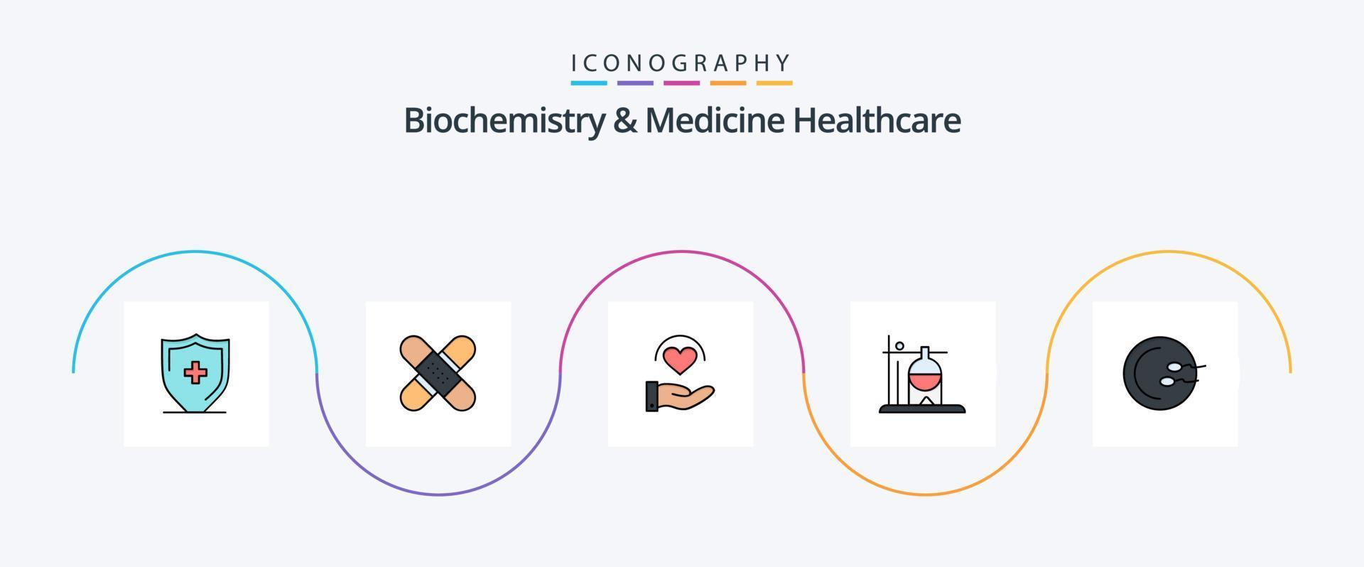 Biochemistry And Medicine Healthcare Line Filled Flat 5 Icon Pack Including transfusion. medical. medical. healthcare. heart vector