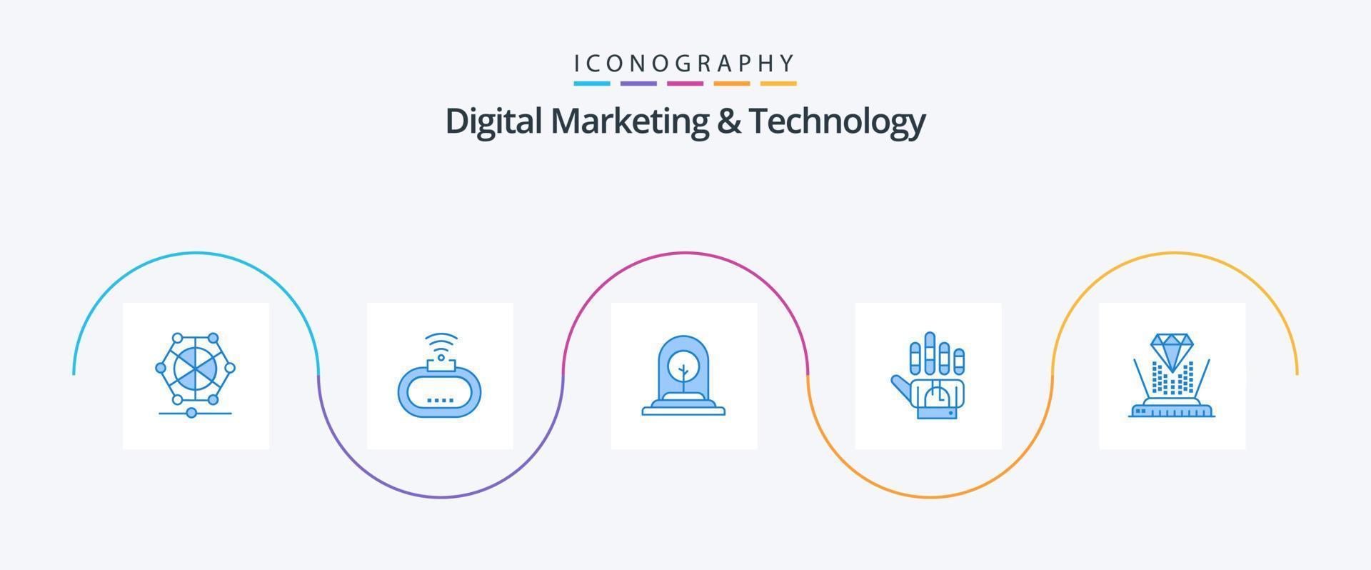 Digital Marketing And Technology Blue 5 Icon Pack Including hologram. hand . growth. golve. new vector