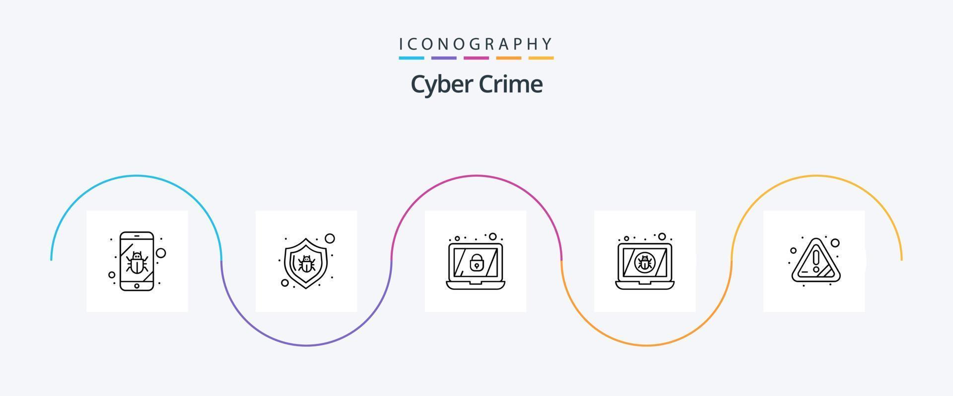 Cyber Crime Line 5 Icon Pack Including attention. alert. encryption. virus. device vector