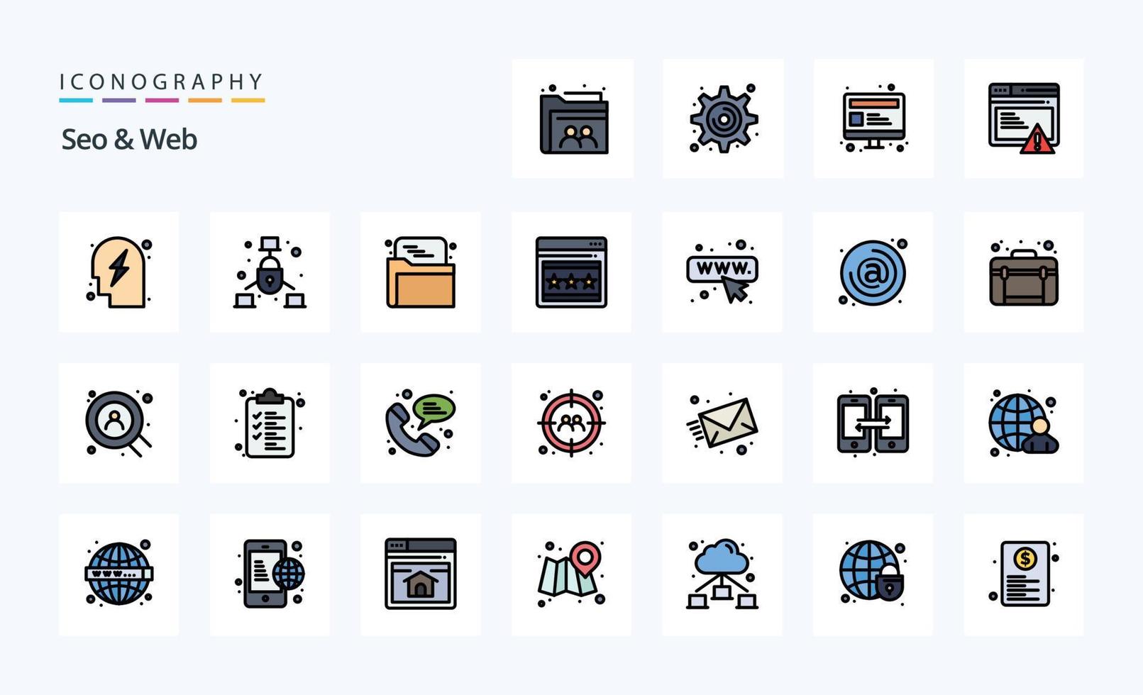 25 Seo  Web Line Filled Style icon pack vector