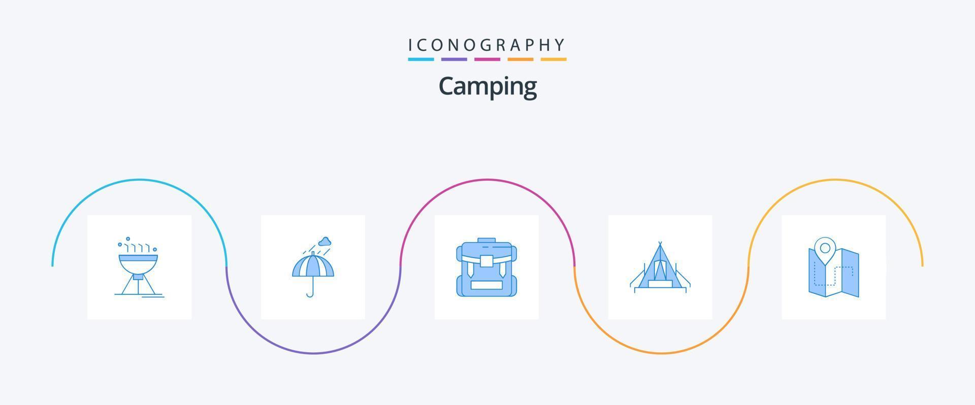 Camping Blue 5 Icon Pack Including campsite. camping. weather. tent. hiking vector