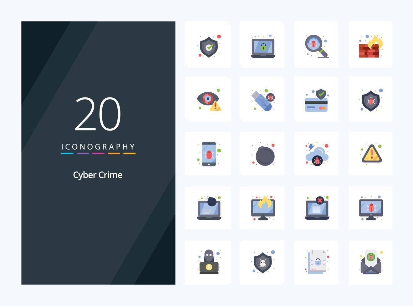 20 Cyber Crime Flat Color icon for presentation vector