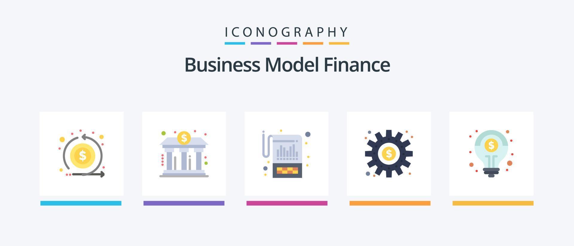 Finance Flat 5 Icon Pack Including process. making. finance. cogs. reporting. Creative Icons Design vector