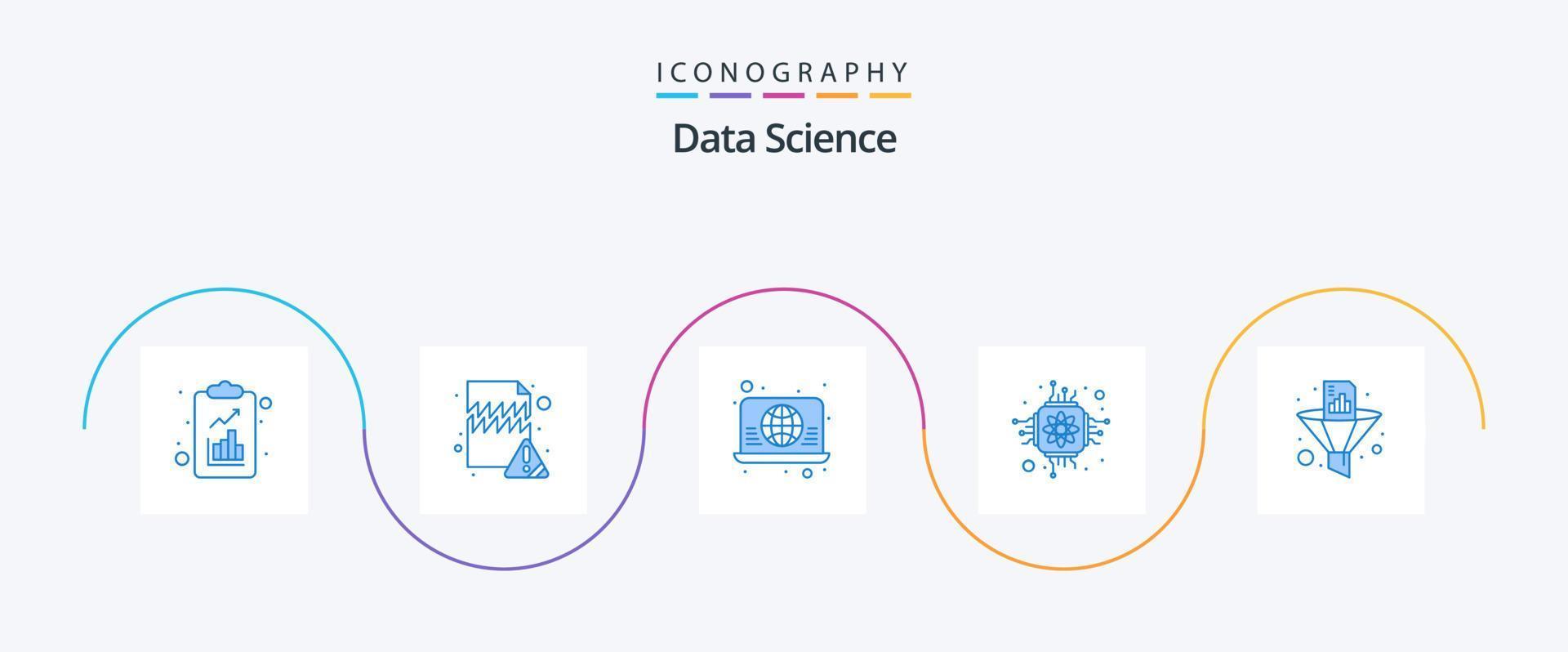 paquete de iconos azul 5 de ciencia de datos que incluye análisis. procesador. conectar. pastilla. web vector