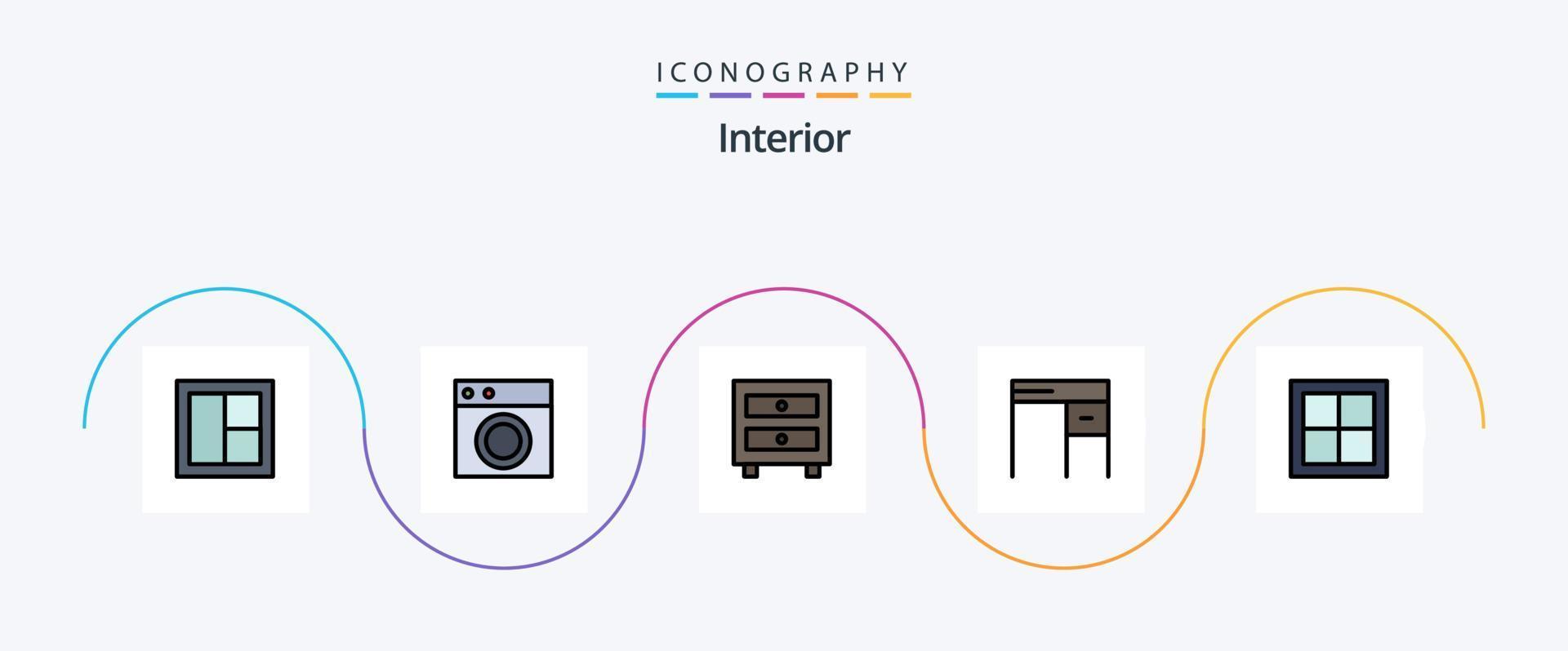 Interior Line Filled Flat 5 Icon Pack Including office. furniture. machine. desk. interior vector