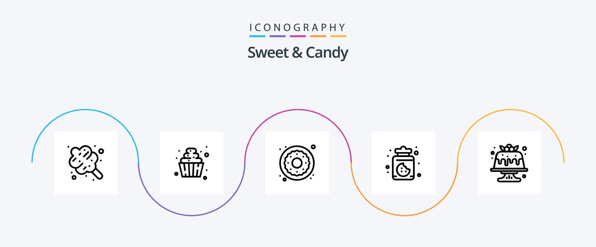 Sweet And Candy Line 5 Icon Pack Including dessert. bakery. dessert. sweets. dessert vector