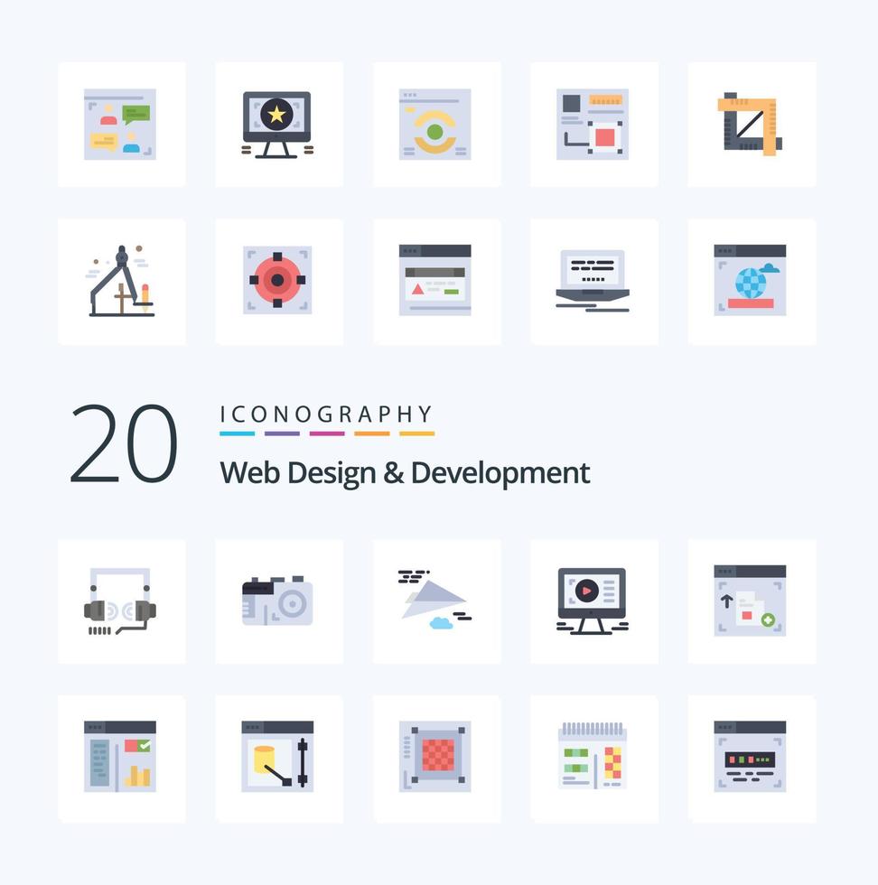 20 paquetes de iconos de color plano de diseño y desarrollo web como juego de diseño de plano web de usuario vector
