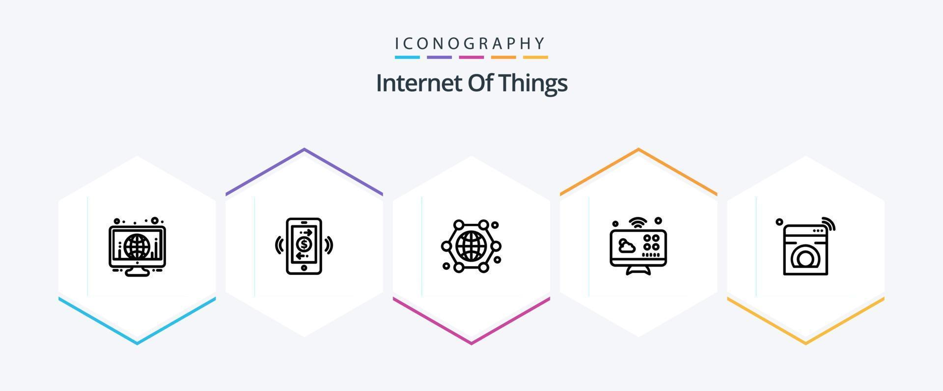 Internet Of Things 25 Line icon pack including internet. monitor. communication. connections. internet of things vector