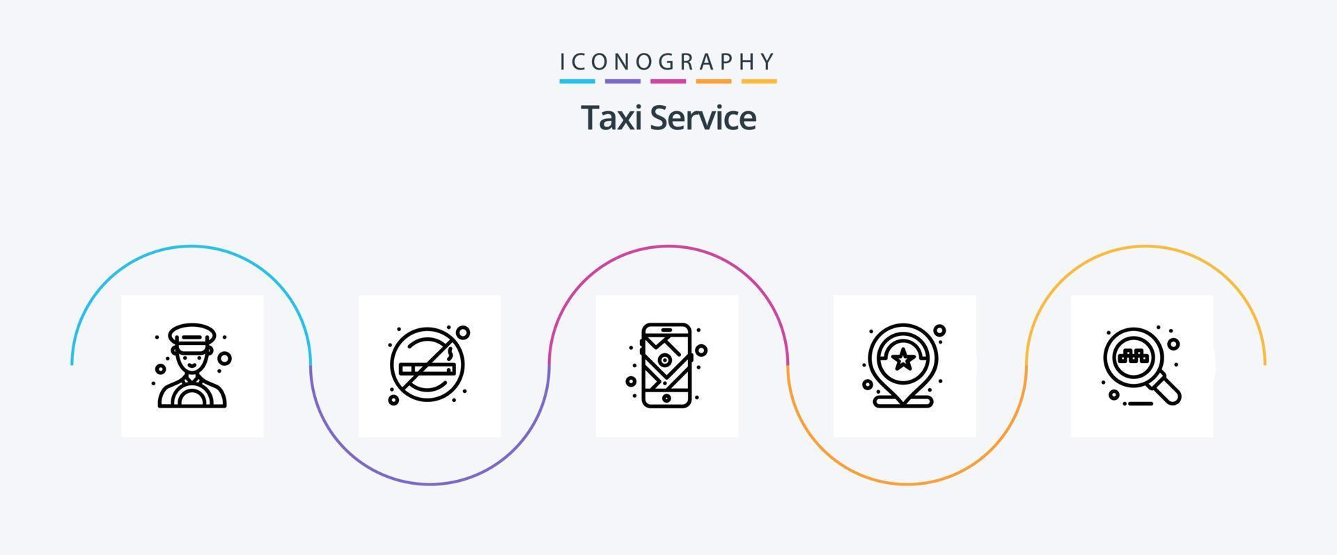 Taxi Service Line 5 Icon Pack Including search. stars. mobile. review. number vector