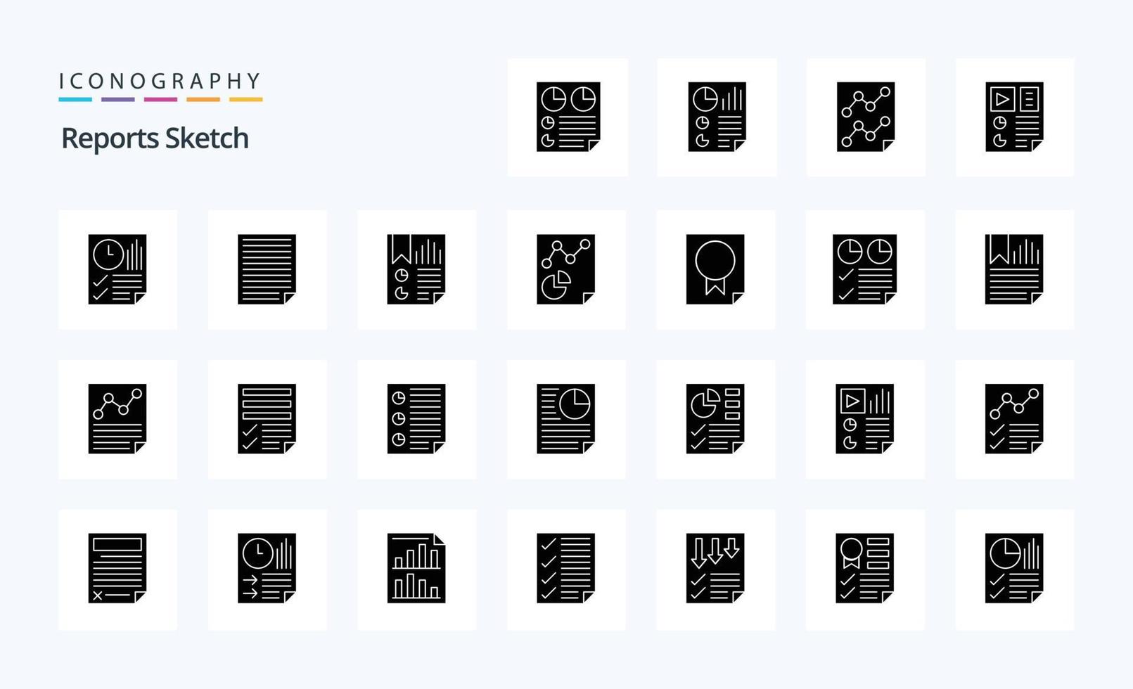 25 Reports Sketch Solid Glyph icon pack vector