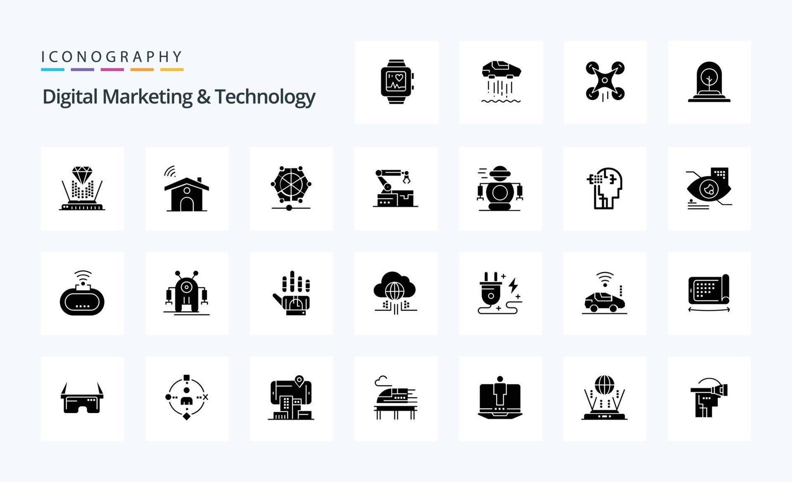 25 Digital Marketing And Technology Solid Glyph icon pack vector
