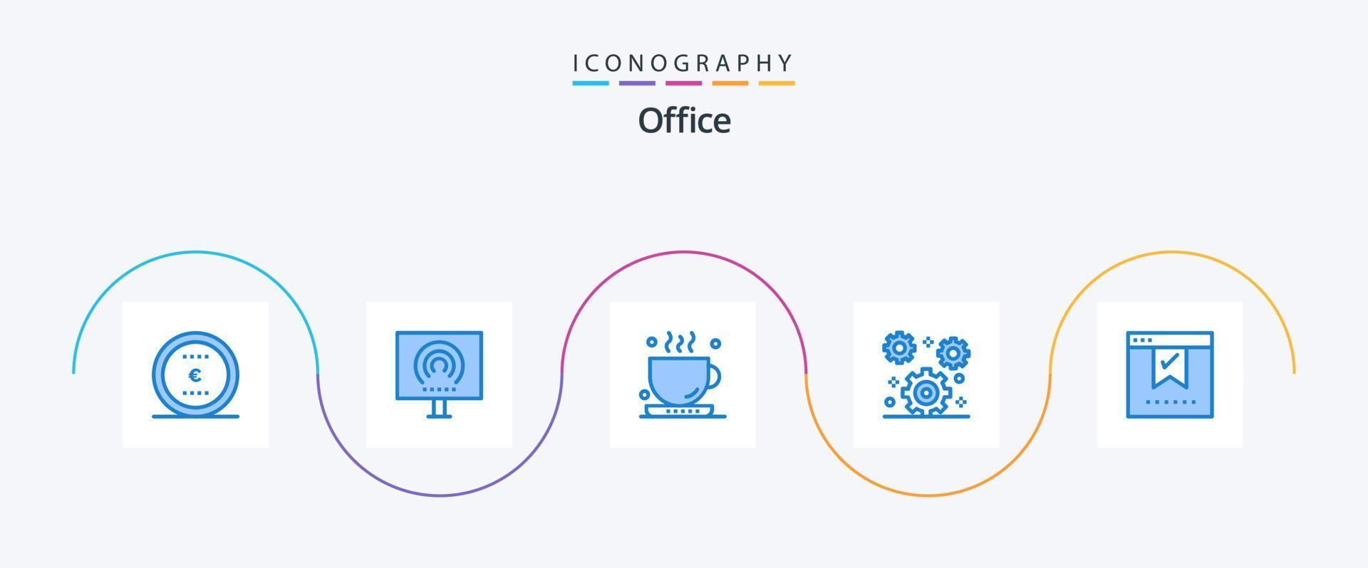 paquete de iconos azul de oficina 5 que incluye marcador. oficina. arroyo. engranaje. té vector