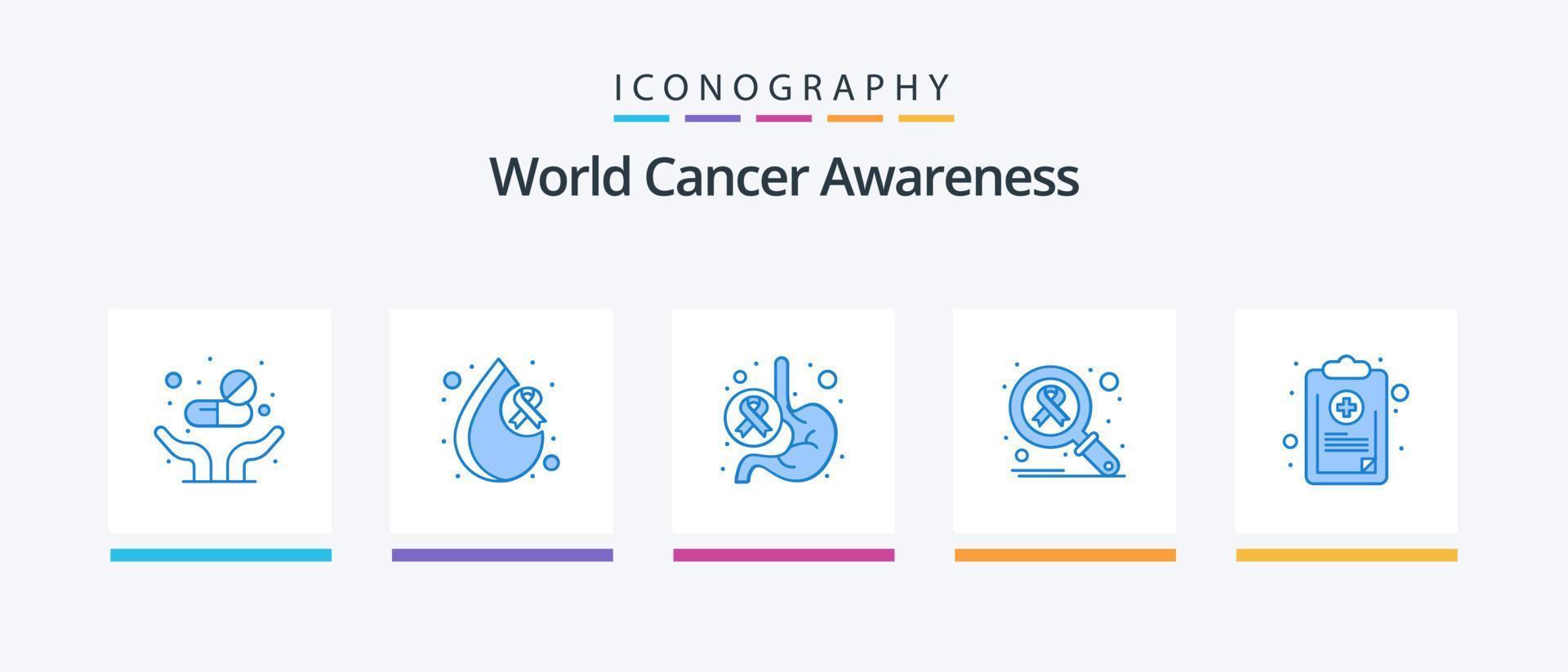 paquete de iconos azul 5 de conciencia mundial sobre el cáncer que incluye gráfico. buscar. cáncer. infección. mundo. diseño de iconos creativos vector