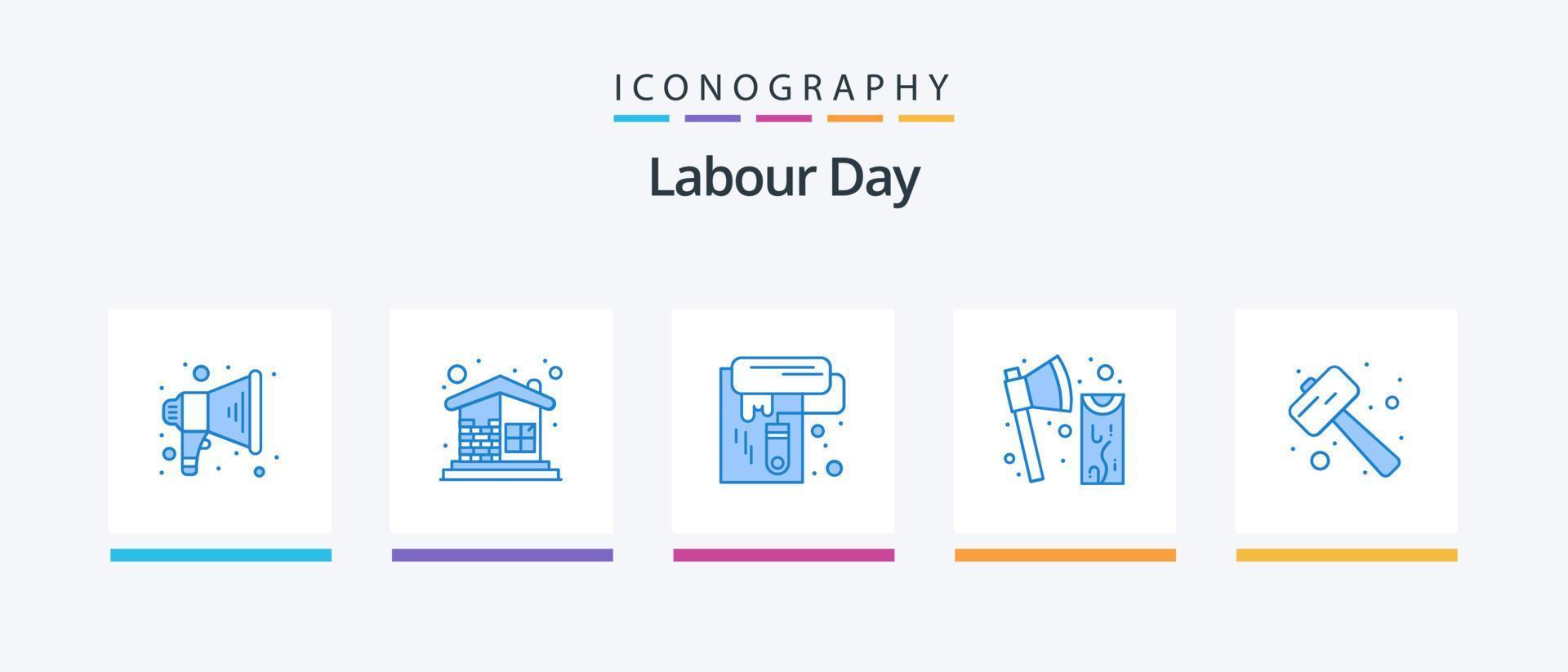 Labour Day Blue 5 Icon Pack Including knock. tool. wall paint. cutting. axe. Creative Icons Design vector