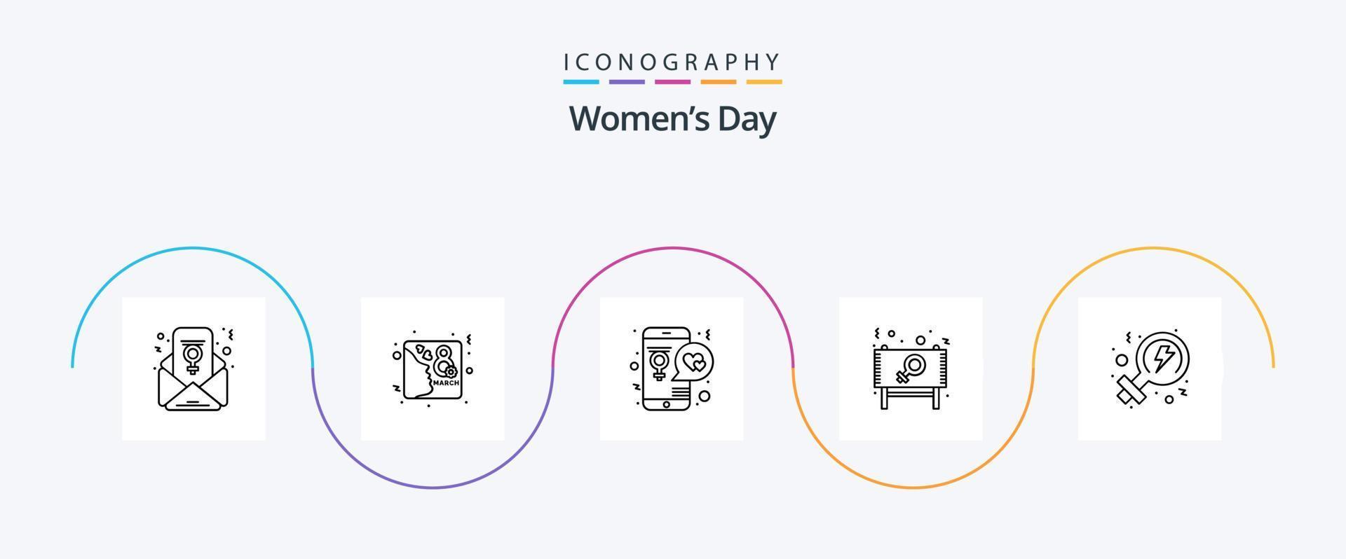 paquete de iconos de la línea 5 del día de la mujer que incluye mensaje. junta. aplicación anuncio. móvil vector