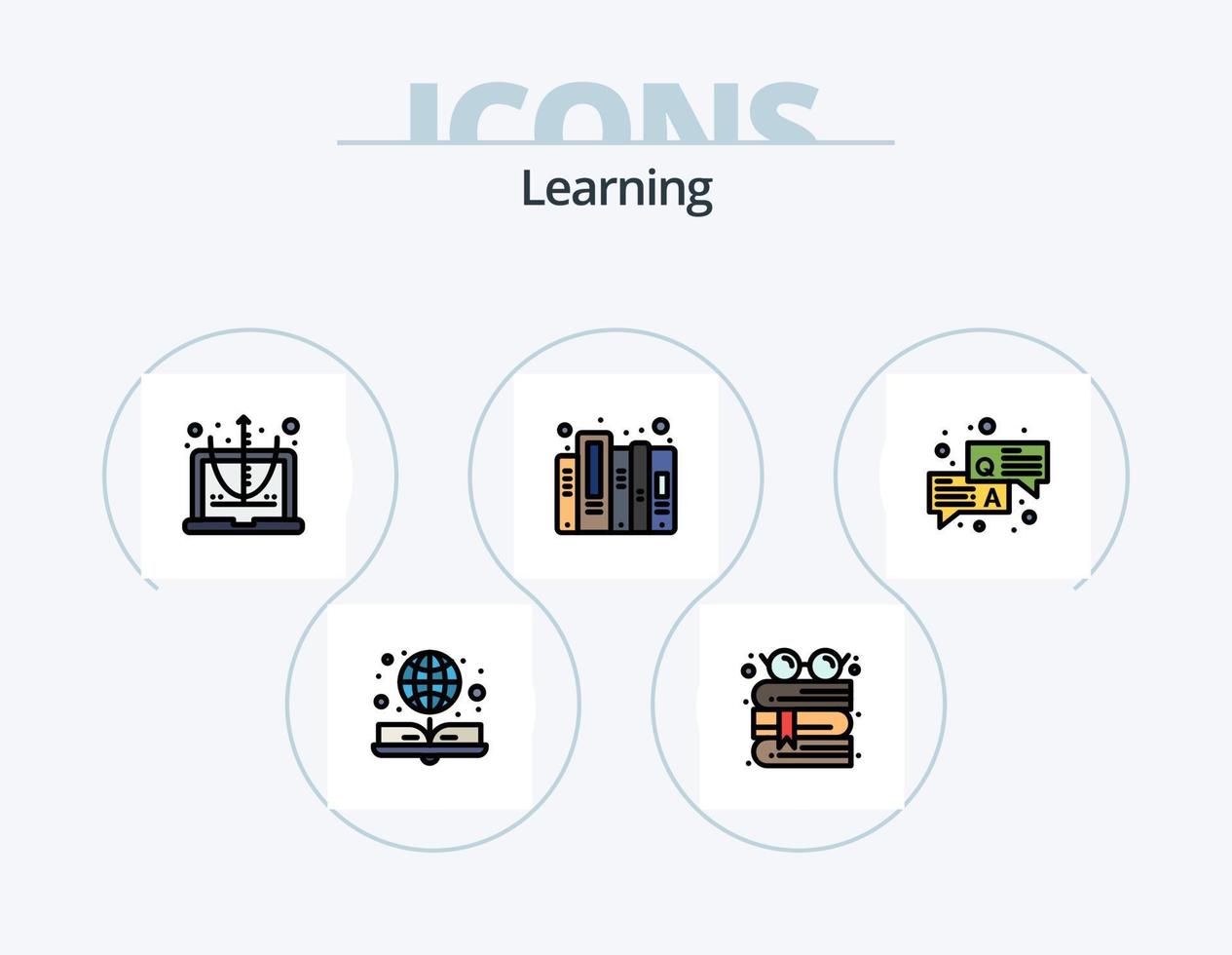 Learning Line Filled Icon Pack 5 Icon Design. study. light. science. lamp. formula vector