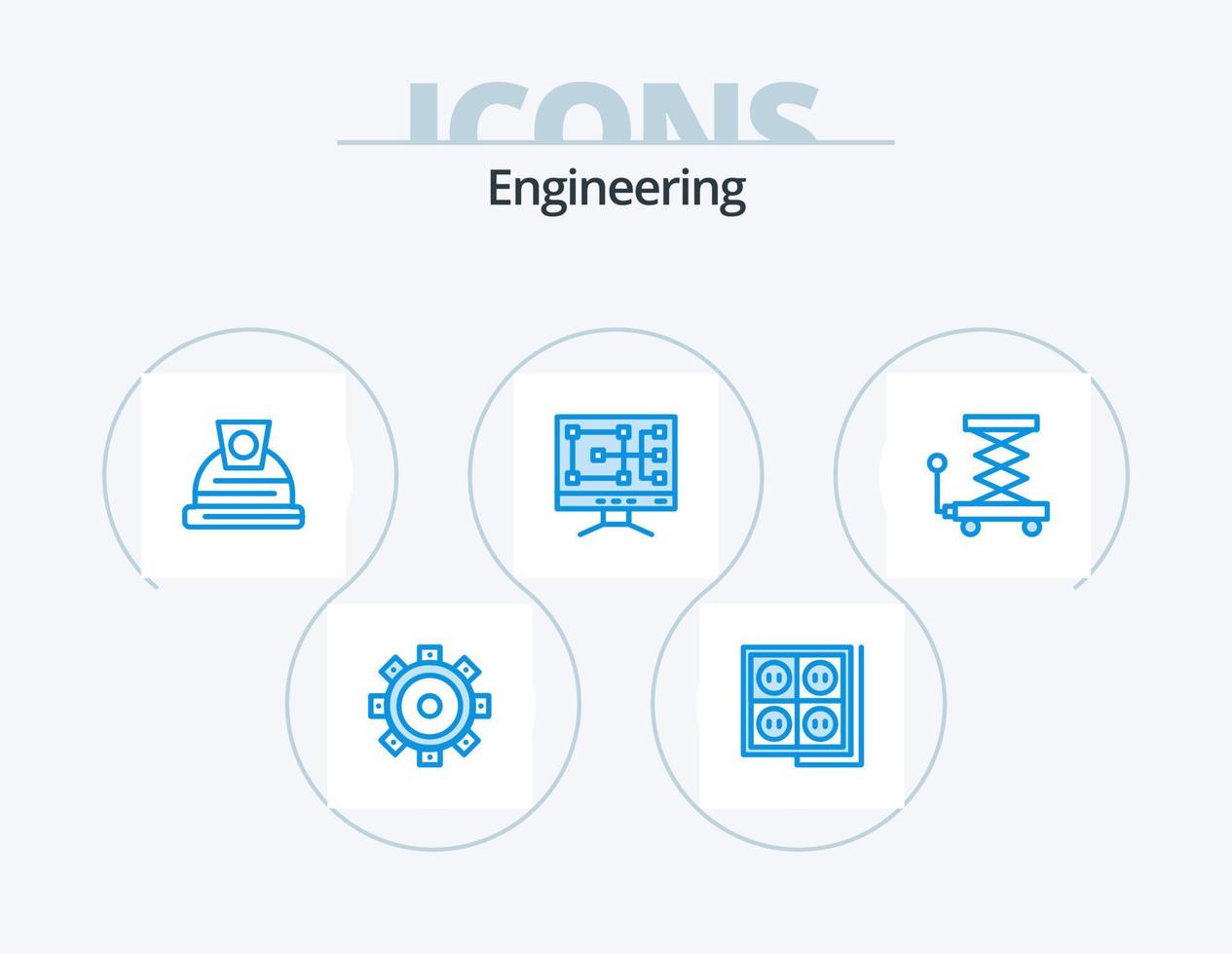 paquete de iconos azul de ingeniería 5 diseño de iconos. cortar con tijeras. construcción. arquitectura. auto. construcción vector