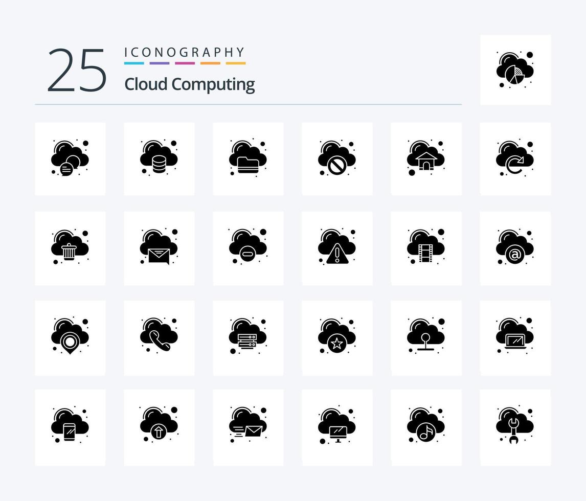 Cloud Computing 25 Solid Glyph icon pack including cloud. error. computing. stop. block vector