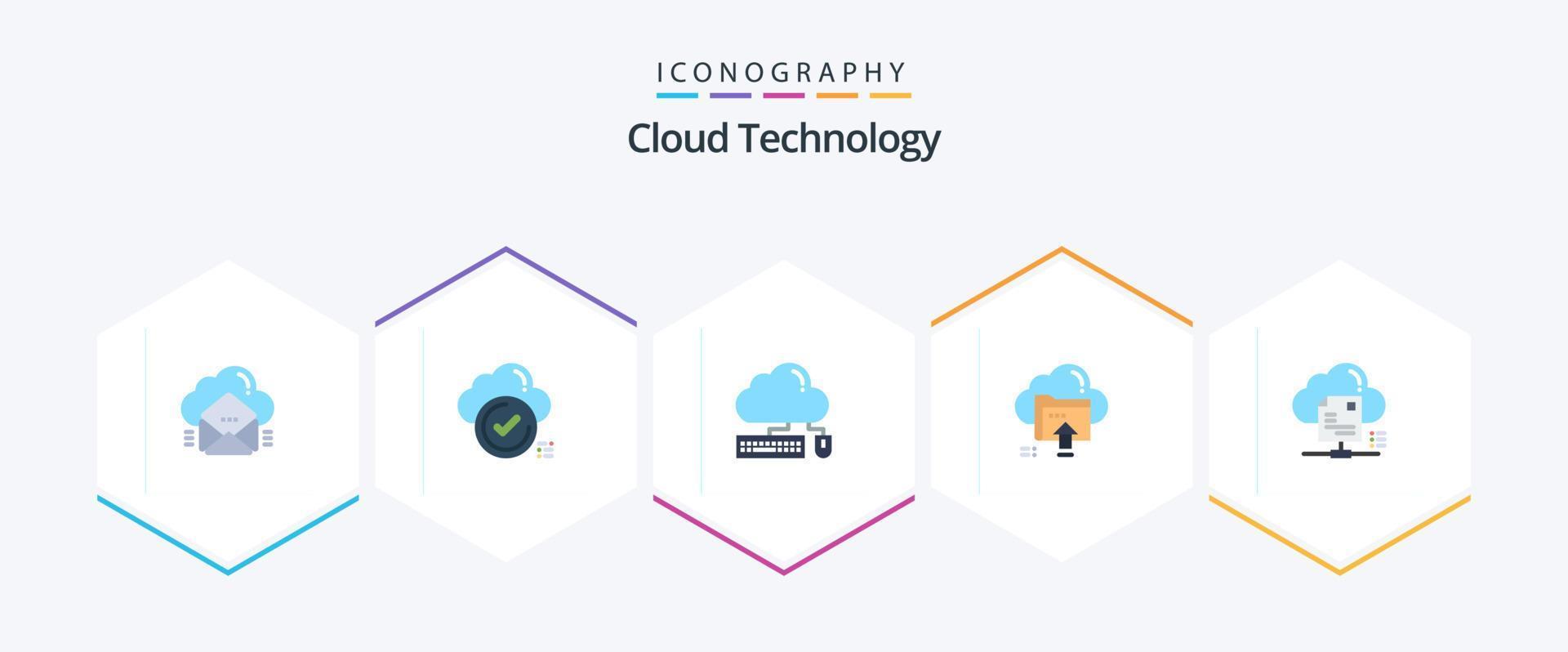 Cloud Technology 25 Flat icon pack including up. upload. cloud. data. mouse vector