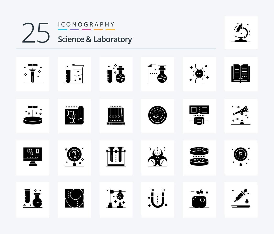 Science 25 Solid Glyph icon pack including biology. knowledge. science. information. life vector