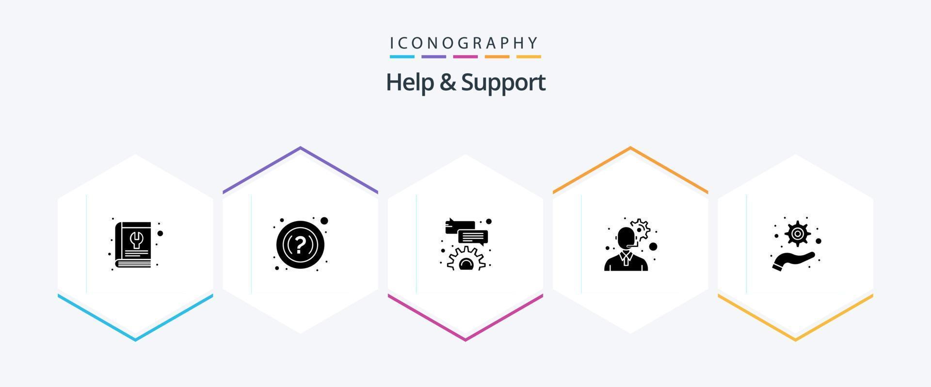 Help And Support 25 Glyph icon pack including . optimization. bubble. management. gear vector