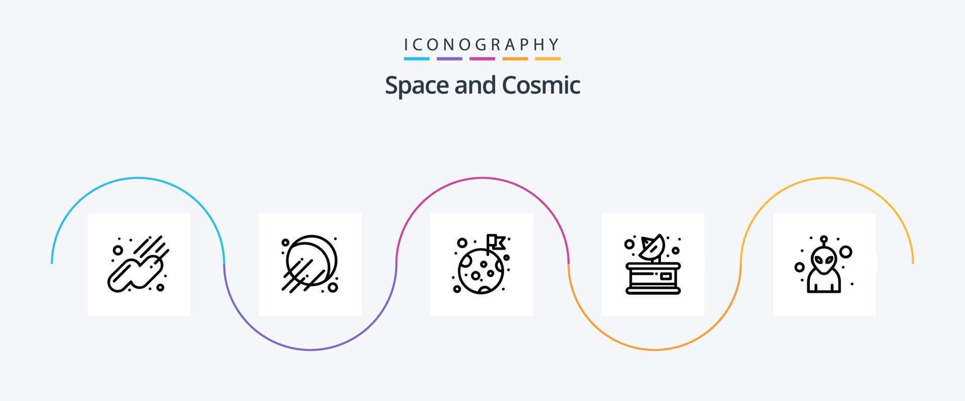 paquete de iconos de la línea espacial 5 que incluye. medios de comunicación. avatar vector